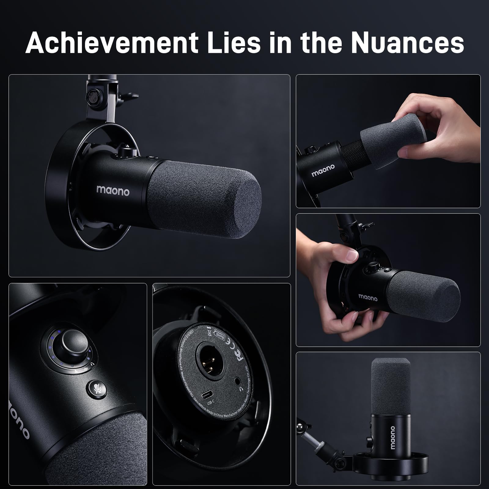 MAONO Dynamic Microphone-XLR USB Podcast Recording Mic: for Vocal Recording, Content Creation, Home Studio, Voiceover, with 192kHz/24bit, Noise Reduction, Mic Gain, Monitoring, Mute (PD300X) - Image 8