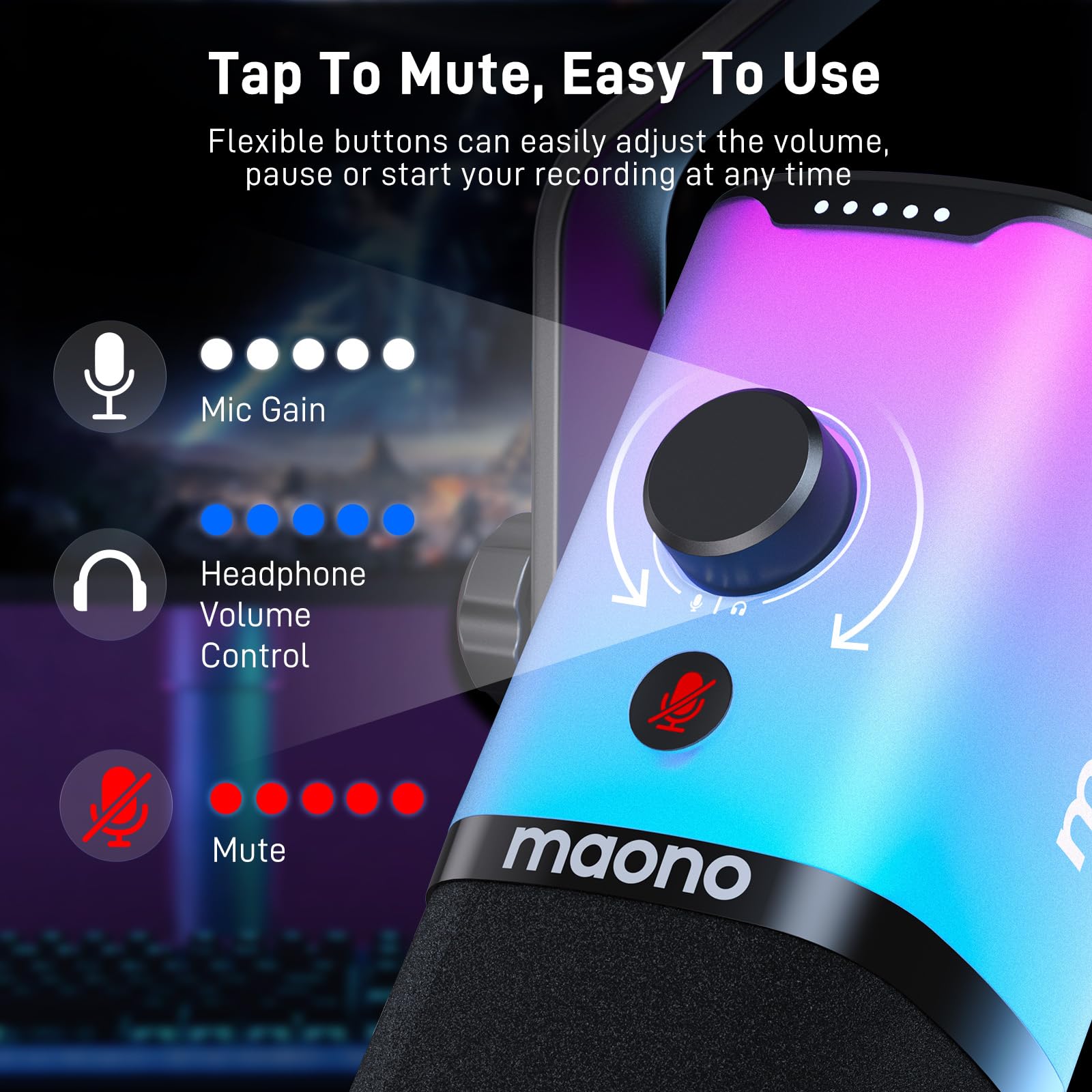 MAONO USB/XLR Podcasting Microphone for PC, Gaming Streaming Dynamic Mic with Mute Button, Software-RGB, Desktop Stand,Computer Mic for Video Studio Recording-PD100X,RGB - Image 7