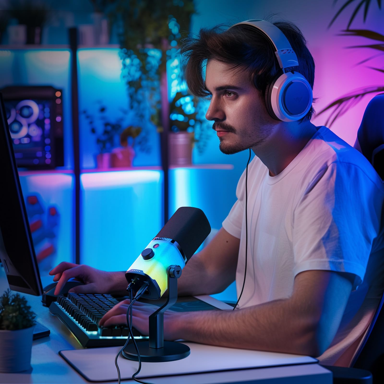 MAONO USB/XLR Podcasting Microphone for PC, Gaming Streaming Dynamic Mic with Mute Button, Software-RGB, Desktop Stand,Computer Mic for Video Studio Recording-PD100X,RGB - Image 8