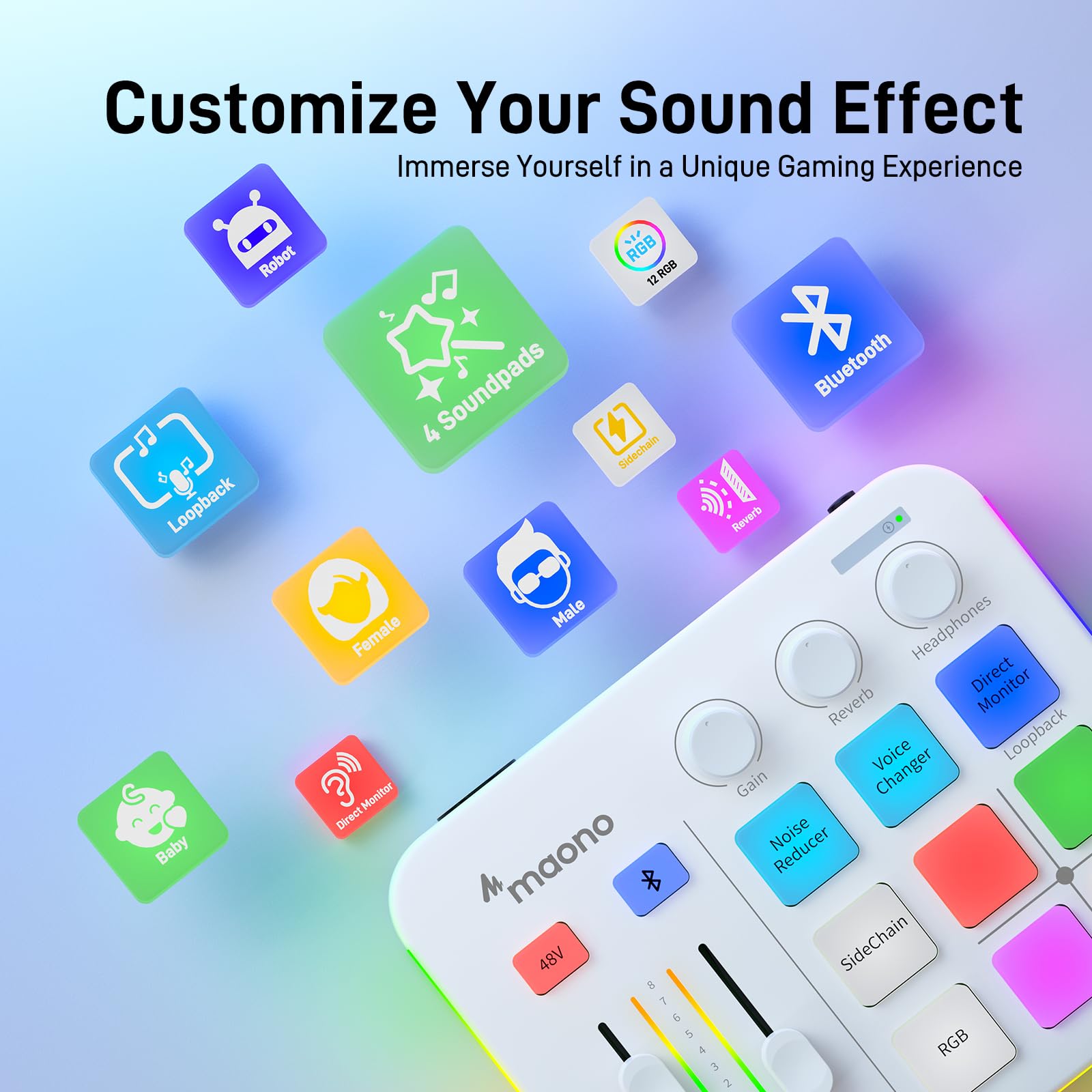 MAONO Podcast Equipment Bundle: Audio Interface and USB/XLR Dynamic Microphone-MaonoCaster G1 NEO+PD200XS White - Image 7