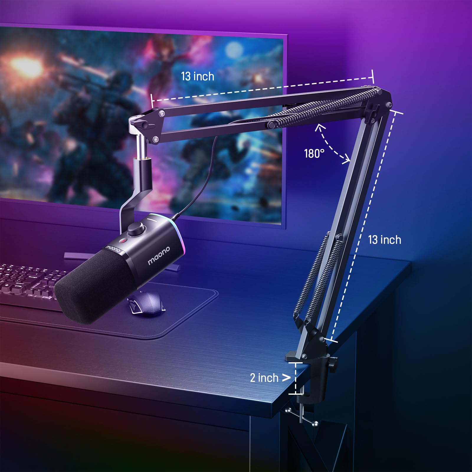 MAONO XLR/USB Gaming Microphone for PC, Dynamic Computer Mic for Streaming Podcasting, Noise Reduction, Mute, Volume Control, RGB Boom Mic for Vocal Recording,Voice-Over, PD100XS Black - Image 8